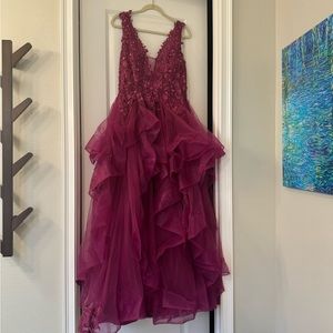 Gorgeous Magenta ball gown with lace and sequin details + corset back